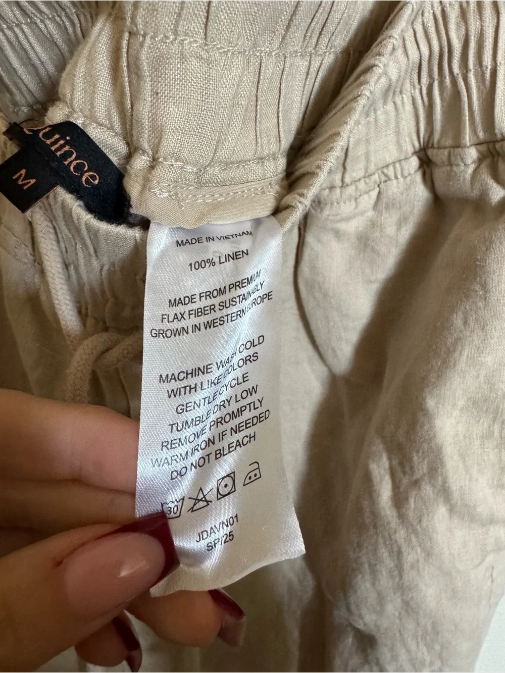 Quince Linen Wide Leg Pants Sz M Tan Neutral Drawstring